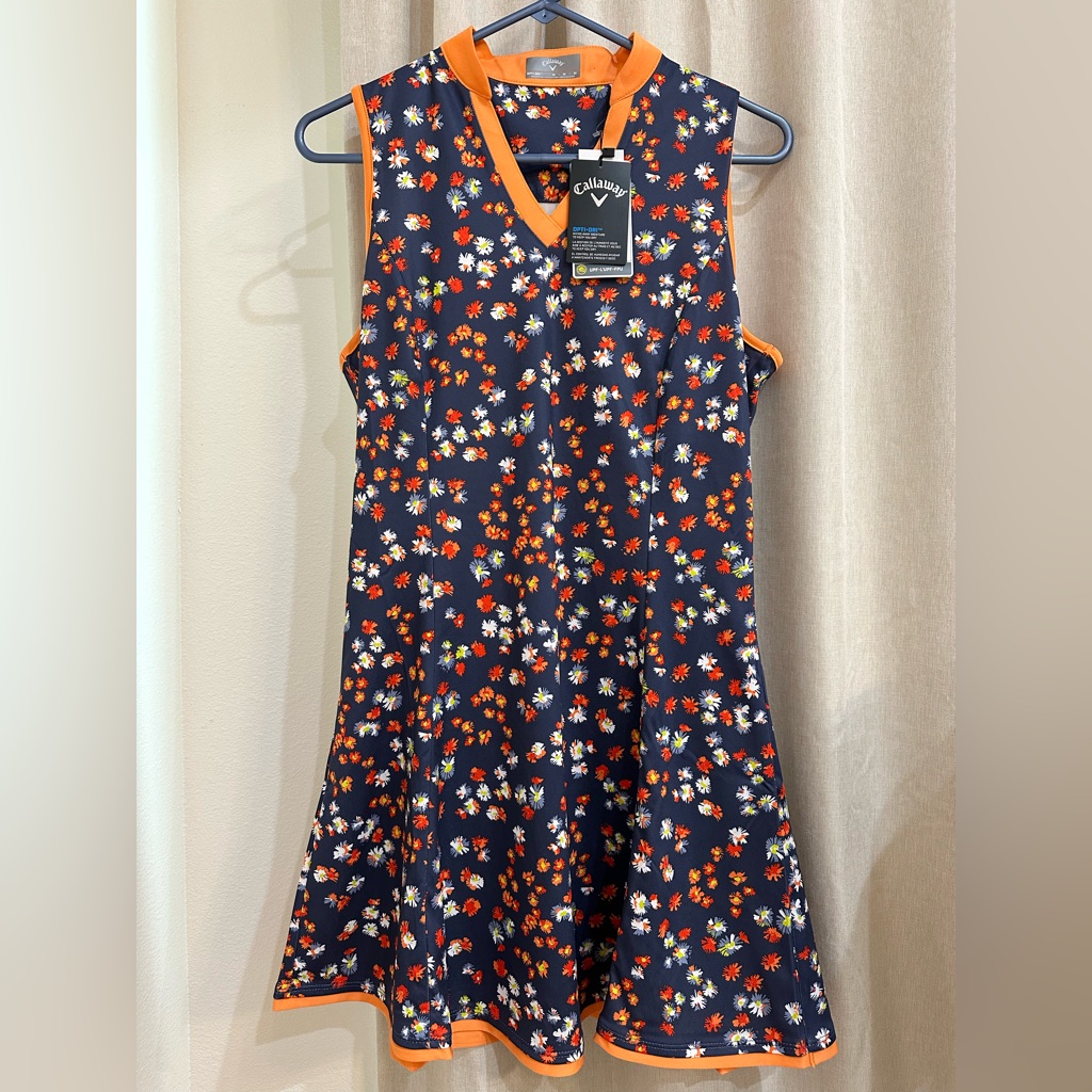 Callaway Women's Sz M Blue Indigo Golf Summer Floral Sun Dress 50 Upf Opti-Dri